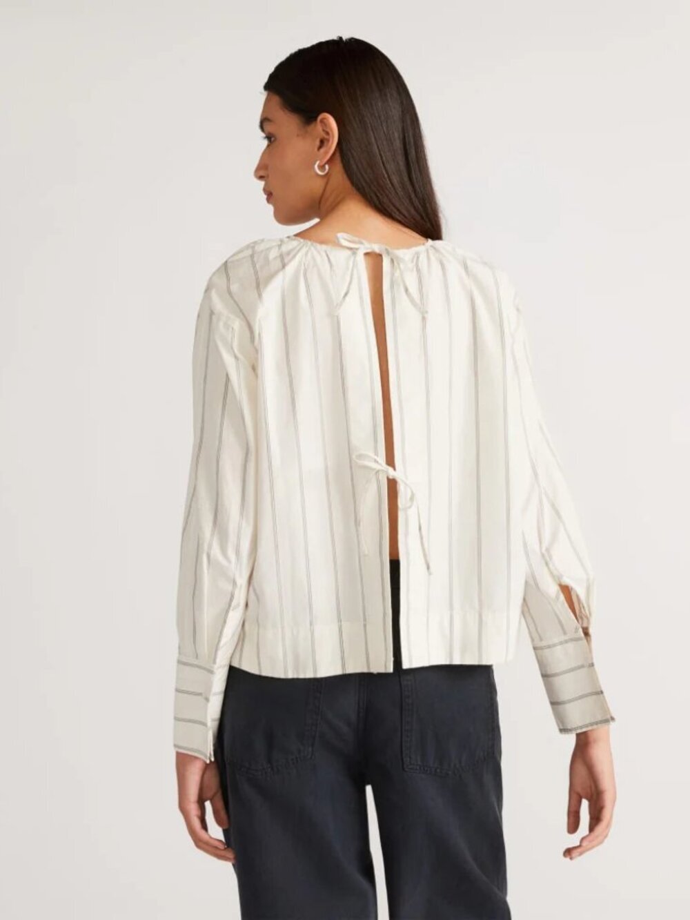 EVERLANE Ivory Striped Cotton Poplin Open Back Breeze Shirt Blouse, Size XS - Picture 2 of 16